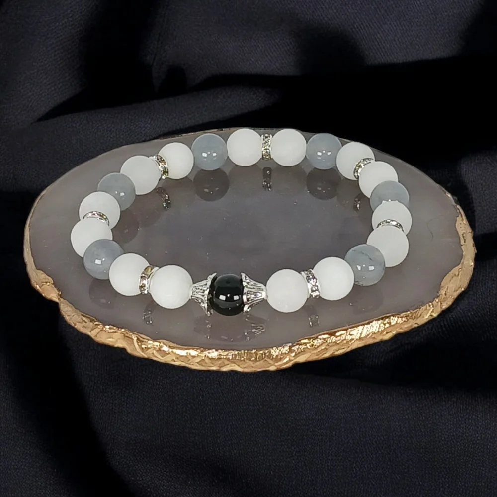 Onyx Jade Chalcedony Crystal Stretch Bracelet Soft Goth Office Siren Corpcore
